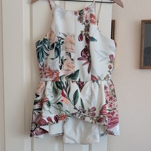 Anthropologie Dahlia Floral Peplum Top with Spaghetti Straps